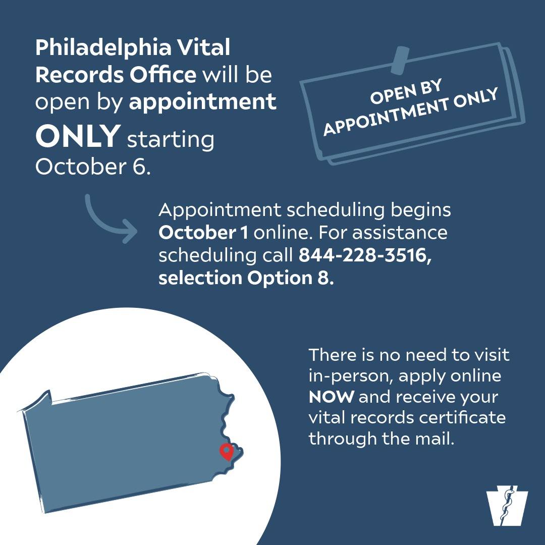 Philadelphia Vital Records Office is NOW Appointment Only