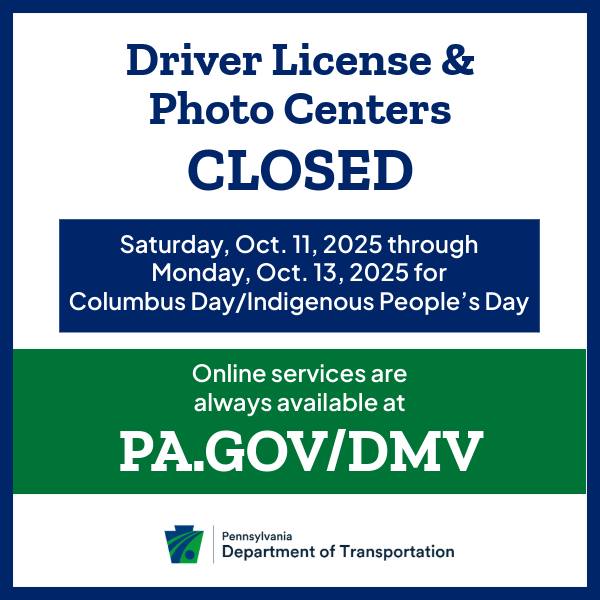 DMV and Drivers License Center Closed Saturday thru Monday
