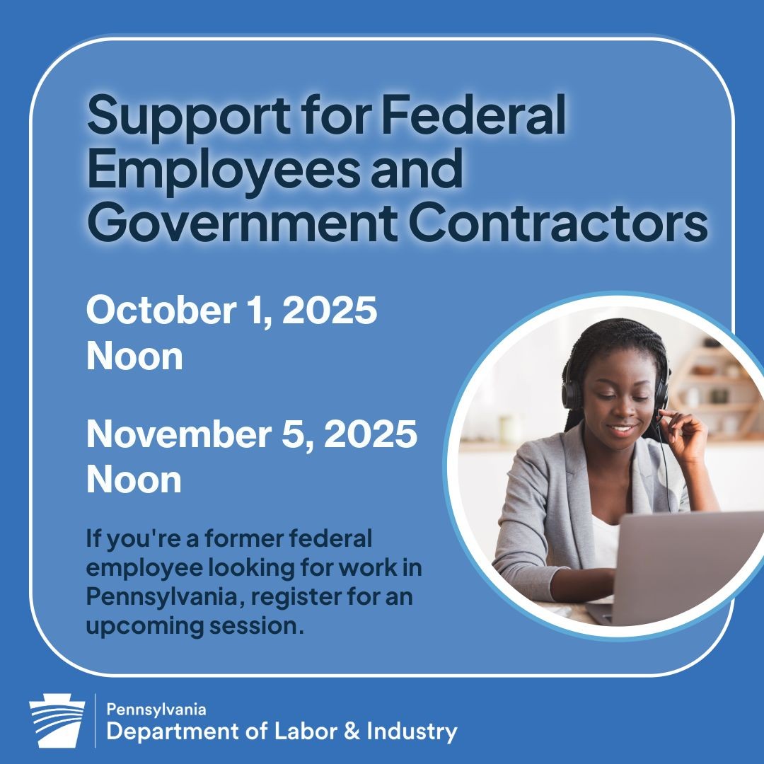 A graphic that says "Support for Federal Employees and Government Contractors. November 5, 2025 at noon."