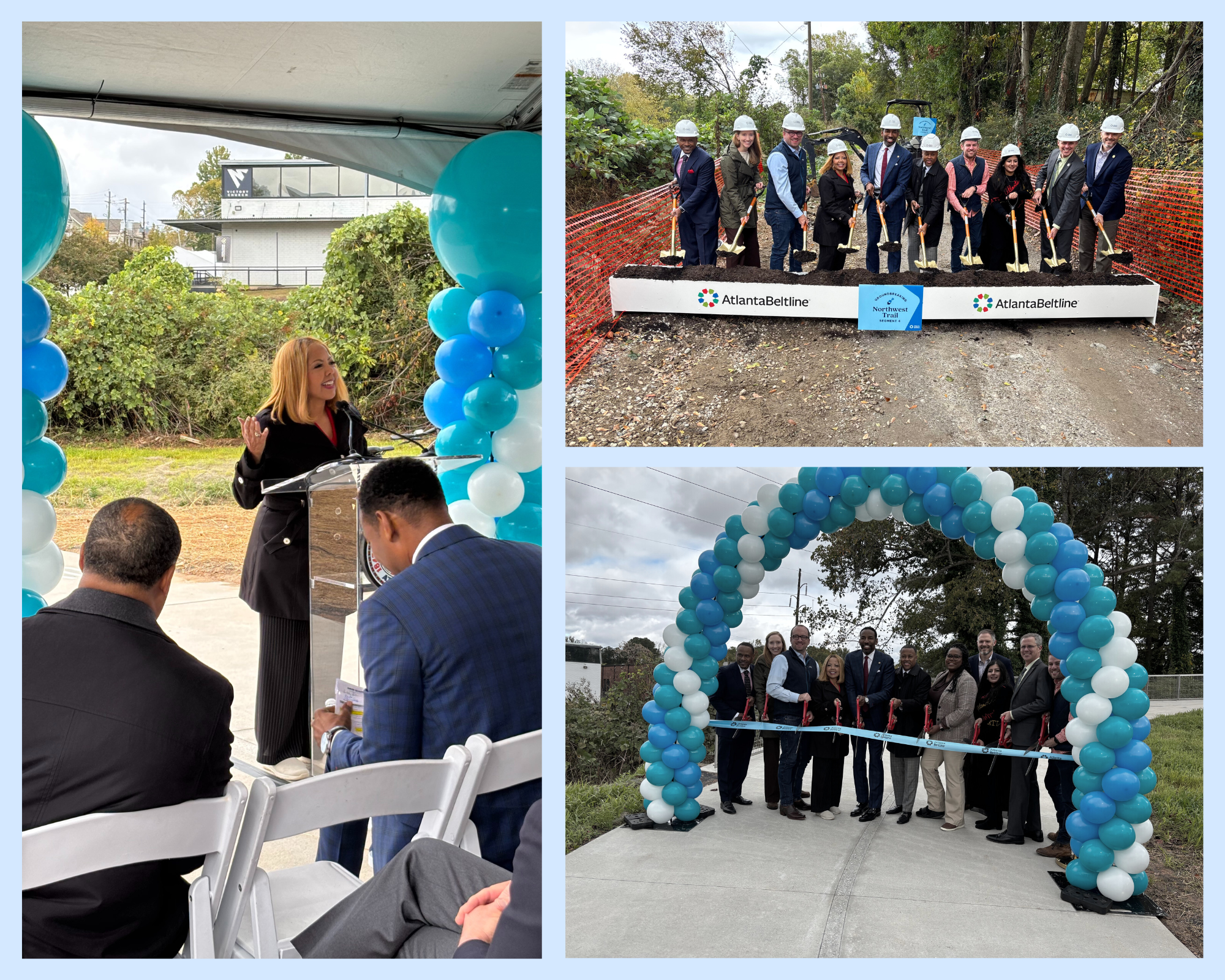 Photo collage of Rep. McBath speaking at ribbon cutting and groundbreaking.