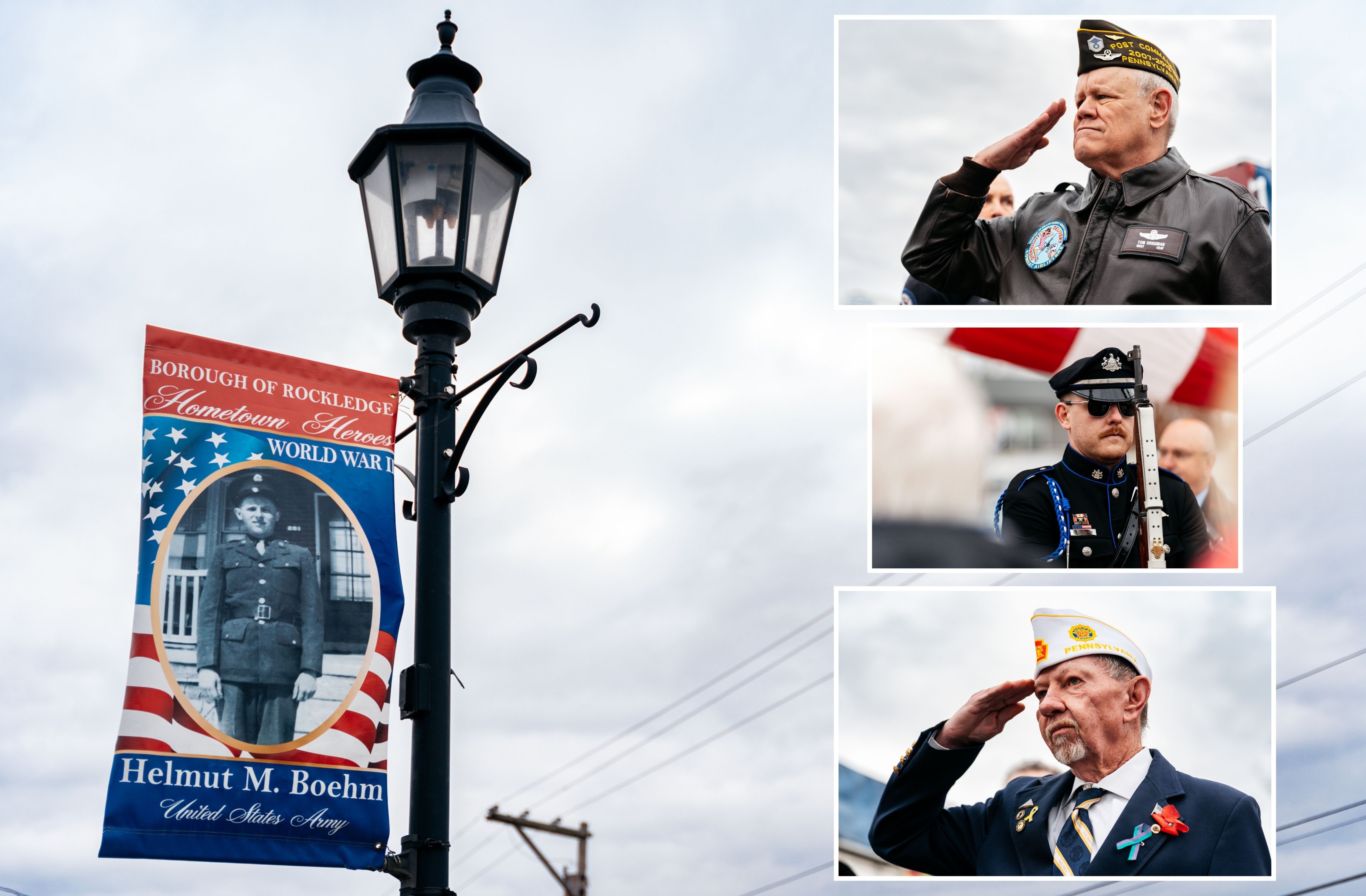 Photo collage from the PFC Helmut Boehm Memorial Highway dedication ceremony
