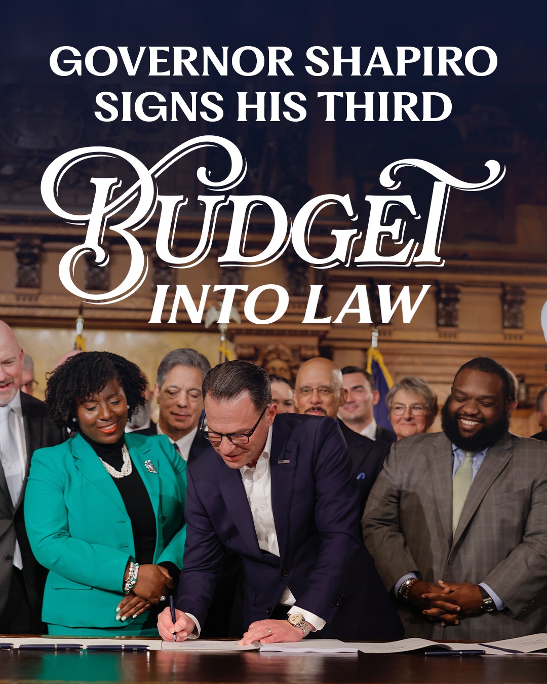 Image of Governor Josh Shapiro signing the PA State Budget into law