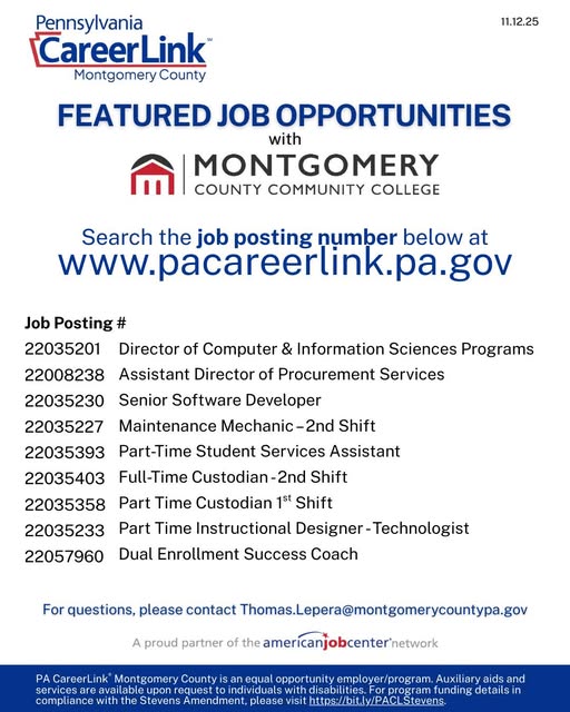 Job Openings with MCCC and CareerLink