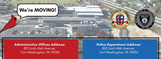 Aerial view of new township building with addresses of Township Offices and Police Department.  801 Loch Alsh Avenue and 803 Loch Alsh Avenue, respectively.