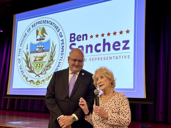 Representative Sanchez being intoduced by his Aunt Jackie at Rydal Park Senior Living Community