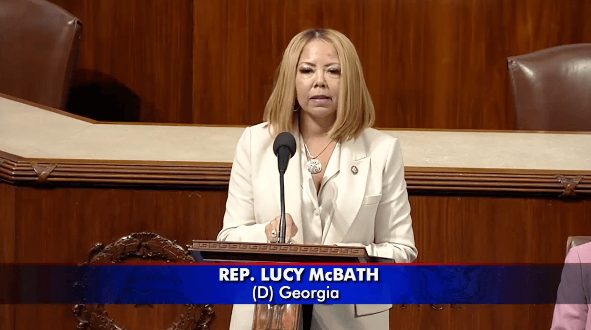 Screenshot of Rep. McBath speaking on the floor of the U.S. House of Representatives.