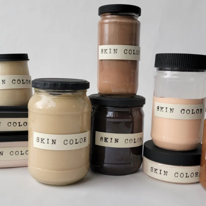 Photo of jars that read "Skin Color."