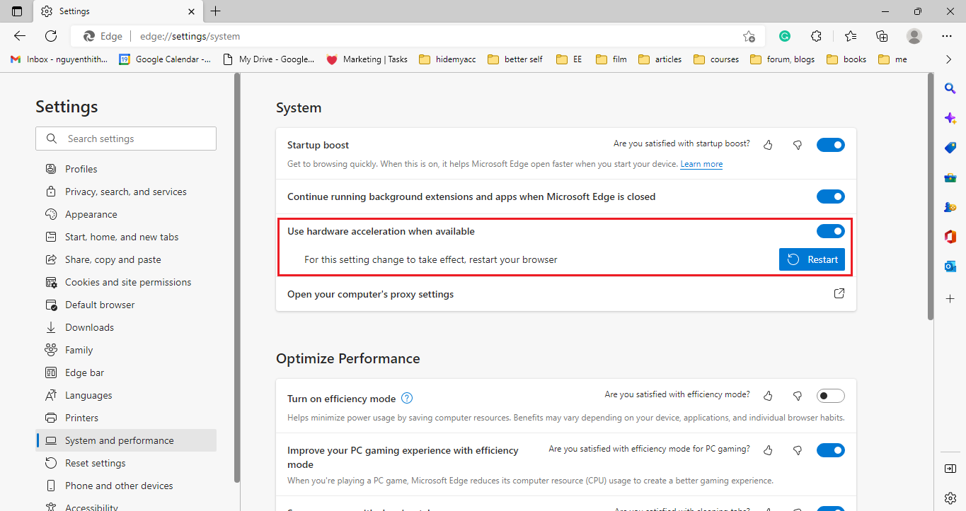 Turn on Use hardware acceleration on Microsoft Edge browser